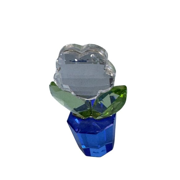 Swarovski 296598 Potted Plant Clear Daisy Green & Blue Crystal Figurine - Picture 3 of 9